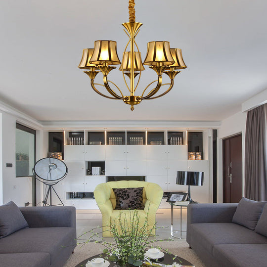 Gold Flared Chandelier With Frosted White Glass Shades - 5/6/8 Heads Pendant Light For Living Room