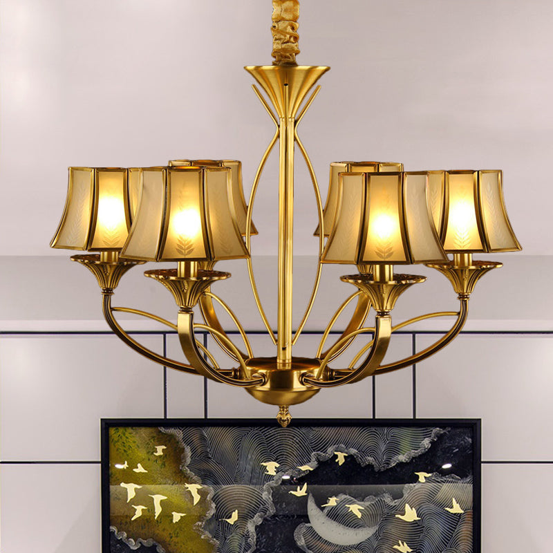 Gold Flared Chandelier With Frosted White Glass Shades - 5/6/8 Heads Pendant Light For Living Room 6