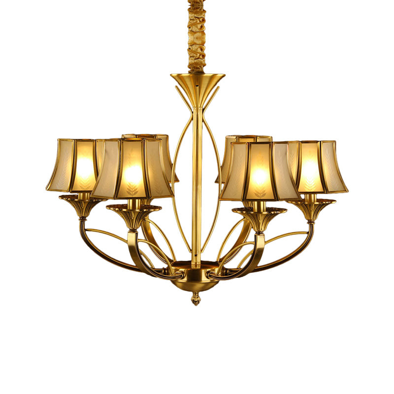 Gold Flared Chandelier With Frosted White Glass Shades - 5/6/8 Heads Pendant Light For Living Room