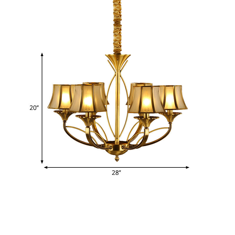 Gold Flared Chandelier With Frosted White Glass Shades - 5/6/8 Heads Pendant Light For Living Room