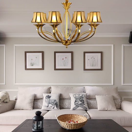 Gold Flared Chandelier With Frosted White Glass Shades - 5/6/8 Heads Pendant Light For Living Room