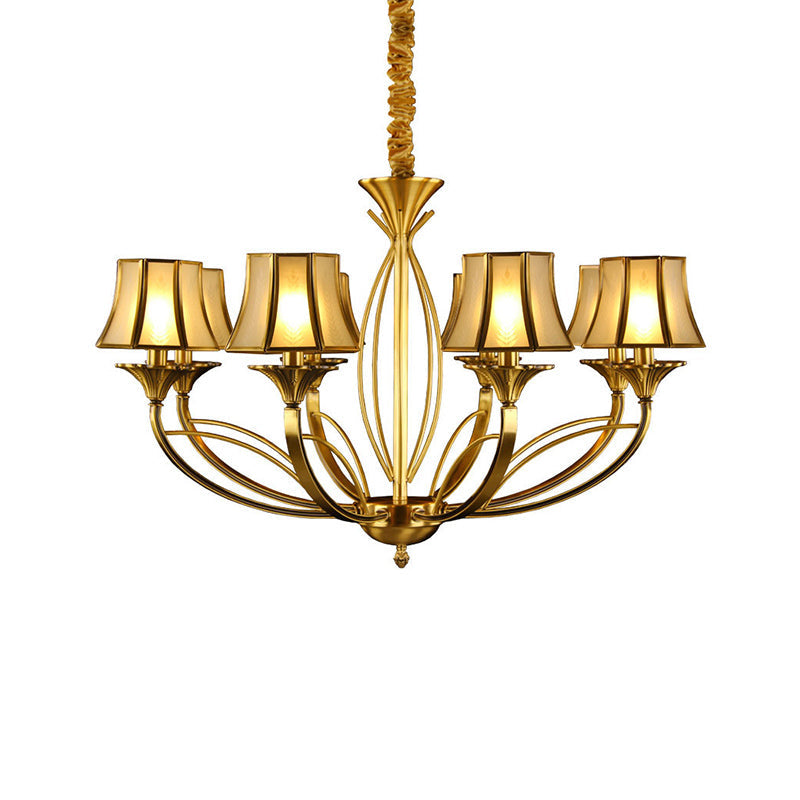 Gold Flared Chandelier With Frosted White Glass Shades - 5/6/8 Heads Pendant Light For Living Room