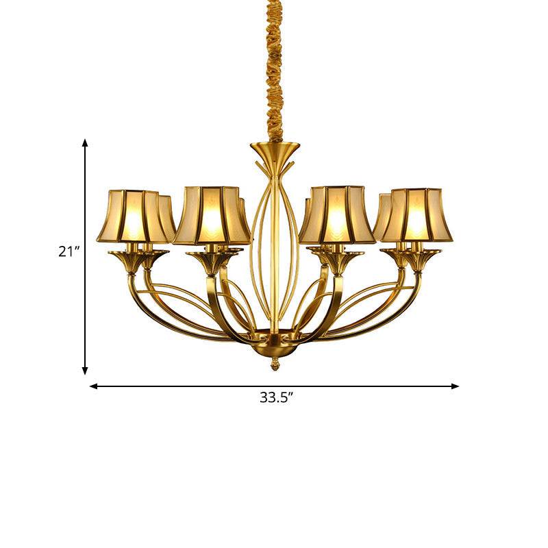 Gold Flared Chandelier With Frosted White Glass Shades - 5/6/8 Heads Pendant Light For Living Room