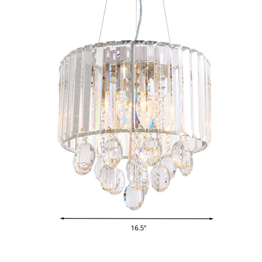 Contemporary Crystal Rod Drum Chandelier Pendant Light - 6 Heads, Clear