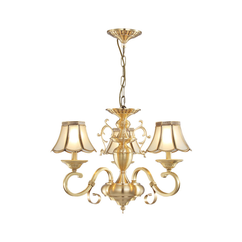 Traditional Frosted Glass Scalloped Chandelier: 3/5 Lights Living Room Hanging Ceiling Lamp