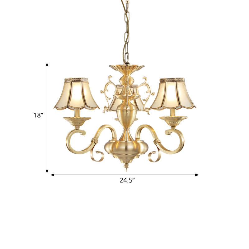 Traditional Frosted Glass Scalloped Chandelier: 3/5 Lights Living Room Hanging Ceiling Lamp