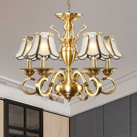 Traditional Frosted Glass Scalloped Chandelier: 3/5 Lights Living Room Hanging Ceiling Lamp 5 / Gold