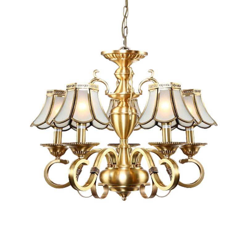 Traditional Frosted Glass Scalloped Chandelier: 3/5 Lights Living Room Hanging Ceiling Lamp