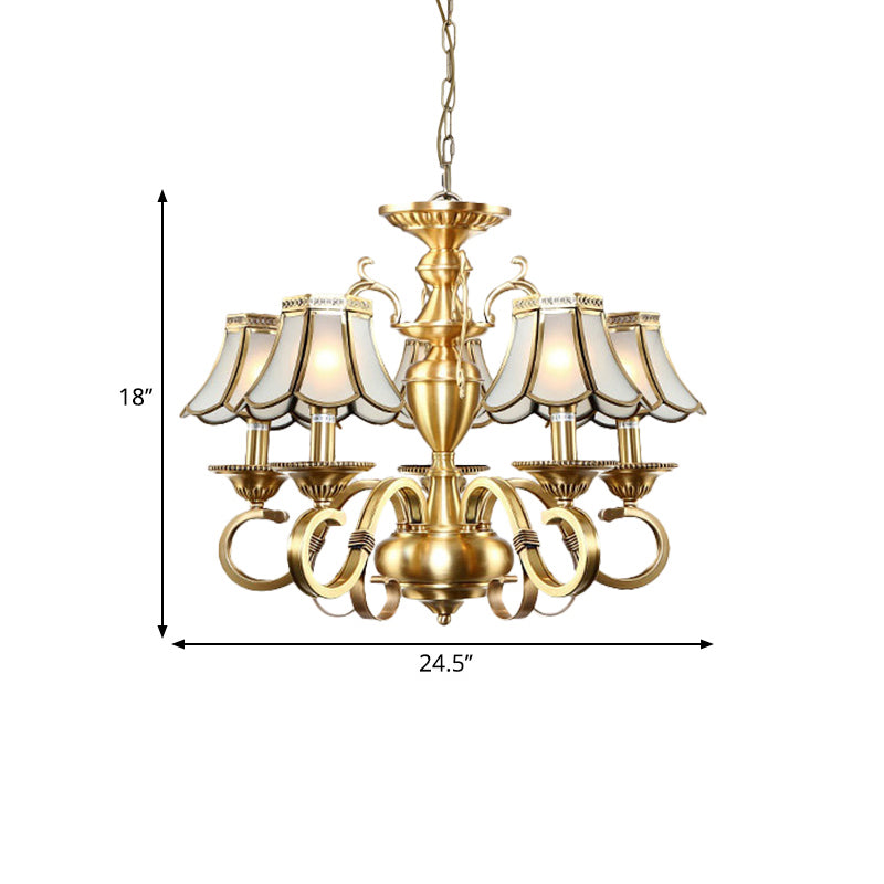 Traditional Frosted Glass Scalloped Chandelier: 3/5 Lights Living Room Hanging Ceiling Lamp