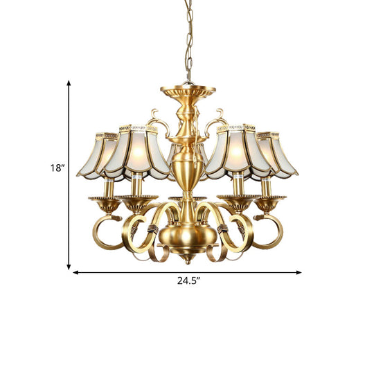 Traditional Frosted Glass Scalloped Chandelier: 3/5 Lights Living Room Hanging Ceiling Lamp