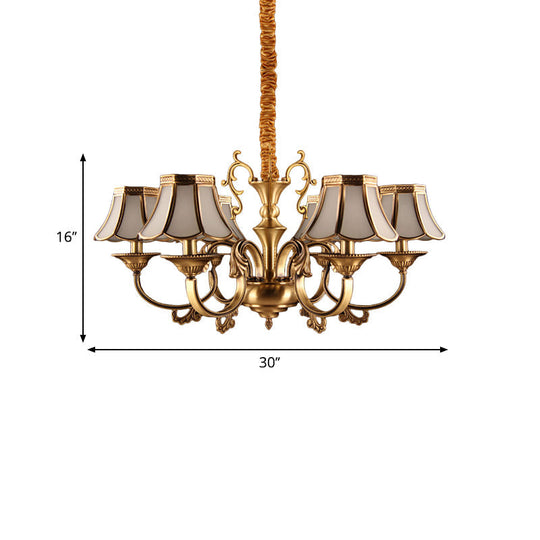 Gold Frosted Glass Pendant Chandelier With Scalloped Design And Colonial Styling - 3/5/6 Bulbs