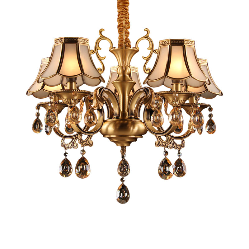 Scalloped Hanging Chandelier With Frosted Glass Down Lighting Pendant Colonial Style. Available In