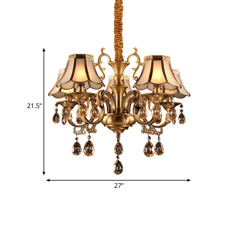 Scalloped Hanging Chandelier With Frosted Glass Down Lighting Pendant Colonial Style. Available In