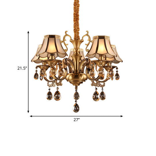 Scalloped Hanging Chandelier With Frosted Glass Down Lighting Pendant Colonial Style. Available In