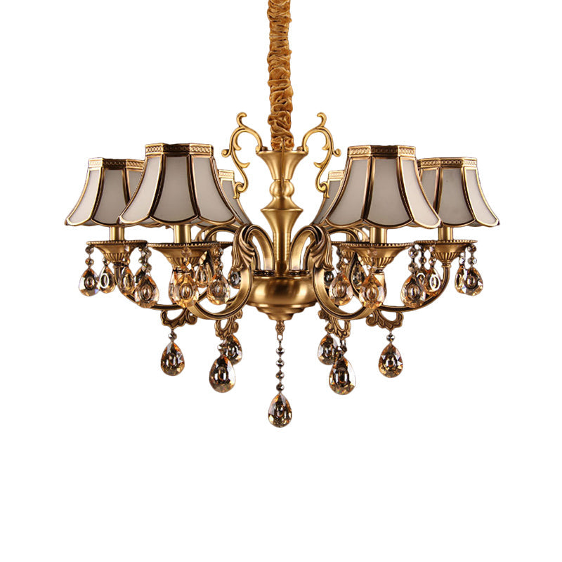 Scalloped Hanging Chandelier With Frosted Glass Down Lighting Pendant Colonial Style. Available In