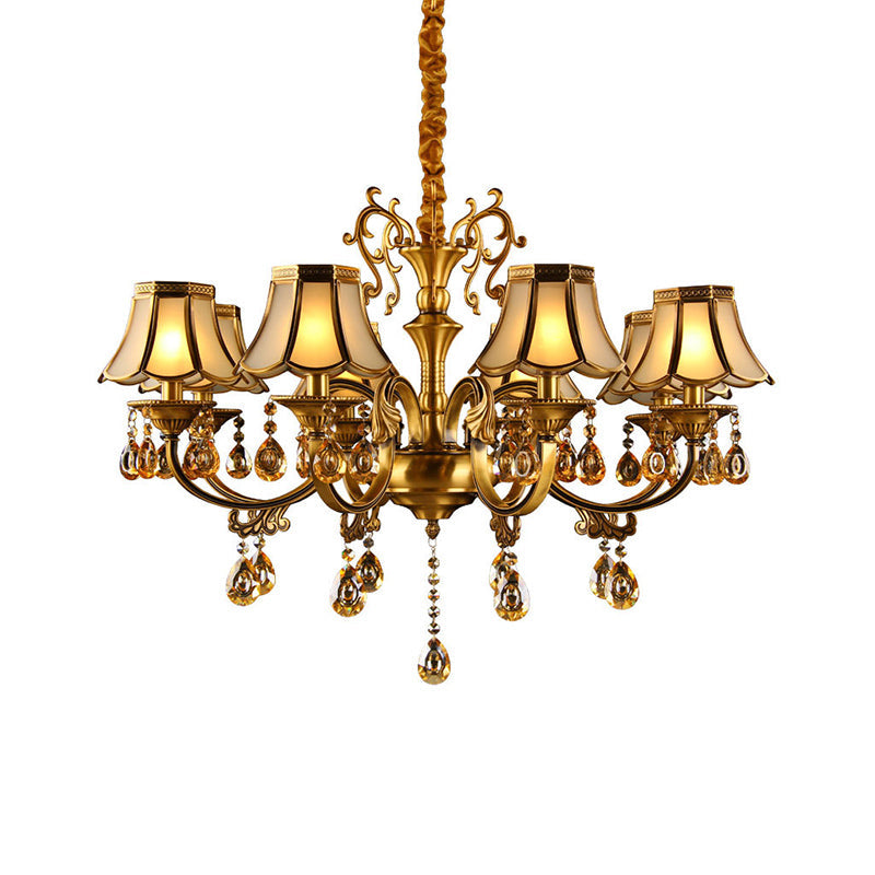 Scalloped Hanging Chandelier With Frosted Glass Down Lighting Pendant Colonial Style. Available In