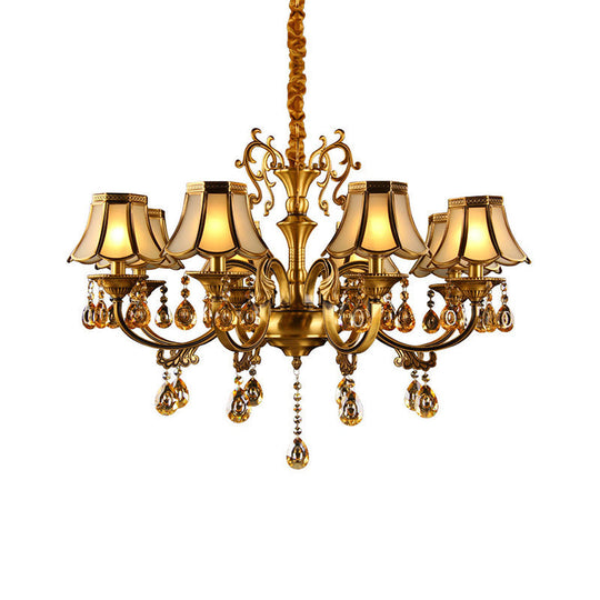 Scalloped Hanging Chandelier With Frosted Glass Down Lighting Pendant Colonial Style. Available In