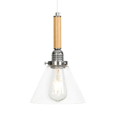 Chrome Pendant Light Fixture - Modern Cone/Flared/Gourd Shape - 1 Light Clear Glass Hanging Light