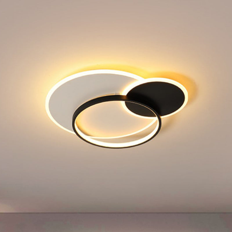 18" 21.5" Overlapping Acrylic Flush Mount LED Ceiling Light, Simple Black White, Warm White Remote Control Dimming