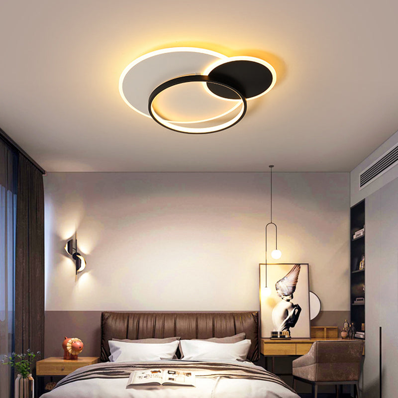 18" 21.5" Overlapping Acrylic Flush Mount LED Ceiling Light, Simple Black White, Warm White Remote Control Dimming