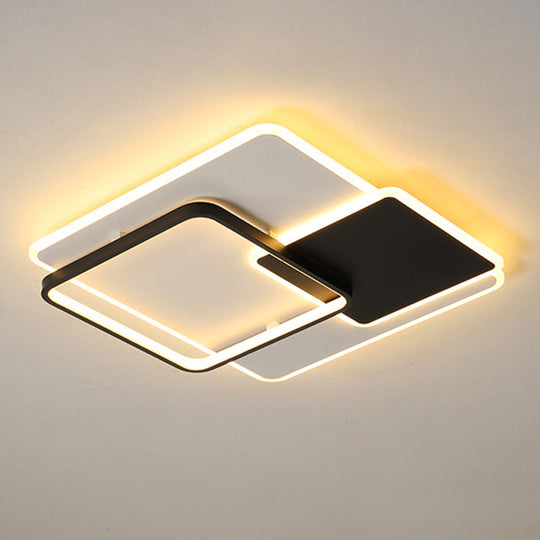 Acrylic Square Led Ceiling Light - Contemporary Black And White Warm/White