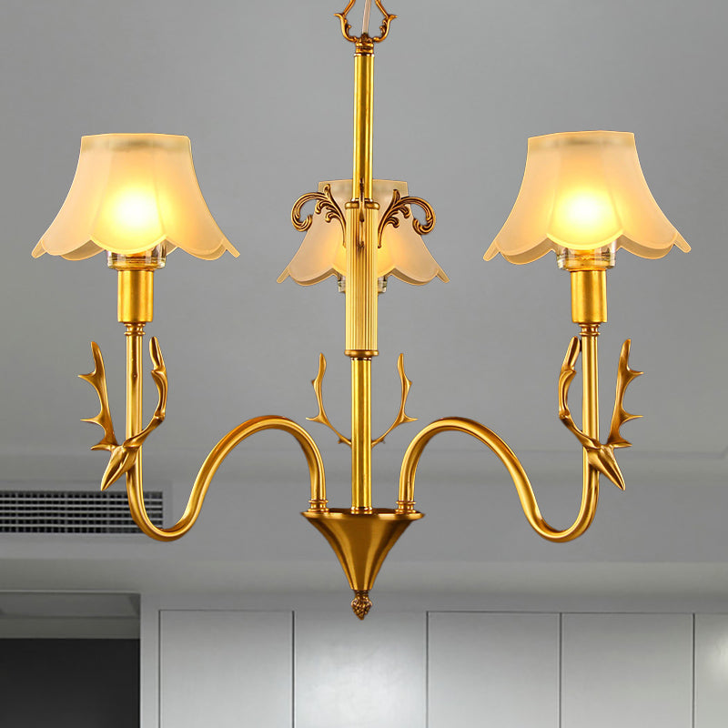 Colonial Scalloped Glass Chandelier With Gold Finish - 3/5/6 Lights