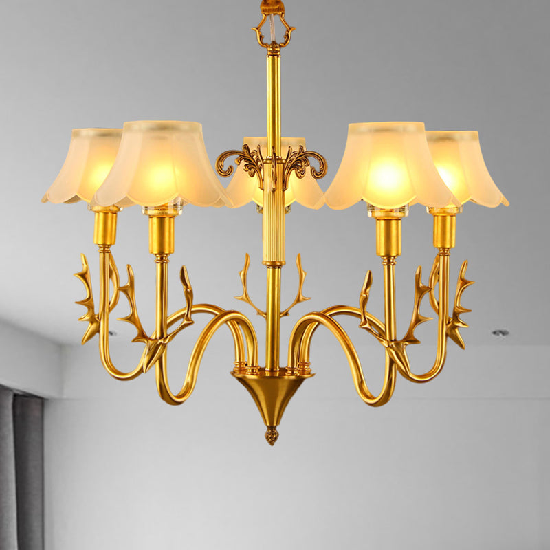 Colonial Scalloped Glass Chandelier With Gold Finish - 3/5/6 Lights 5 /