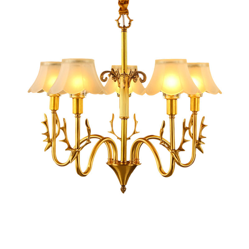 Colonial Scalloped Glass Chandelier With Gold Finish - 3/5/6 Lights