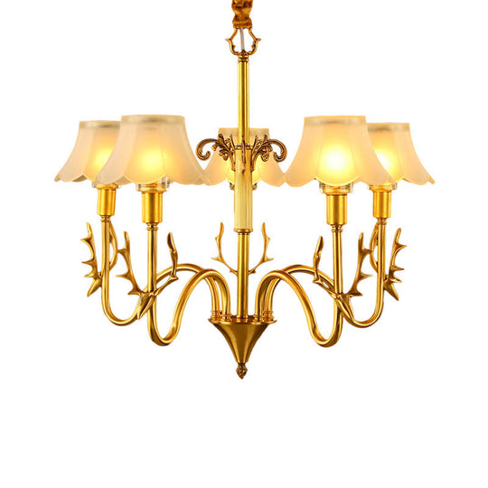 Colonial Scalloped Glass Chandelier With Gold Finish - 3/5/6 Lights