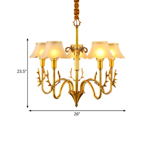 Colonial Scalloped Glass Chandelier With Gold Finish - 3/5/6 Lights