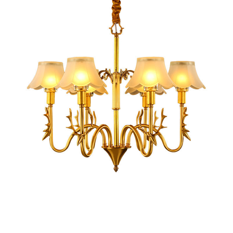 Colonial Scalloped Glass Chandelier With Gold Finish - 3/5/6 Lights