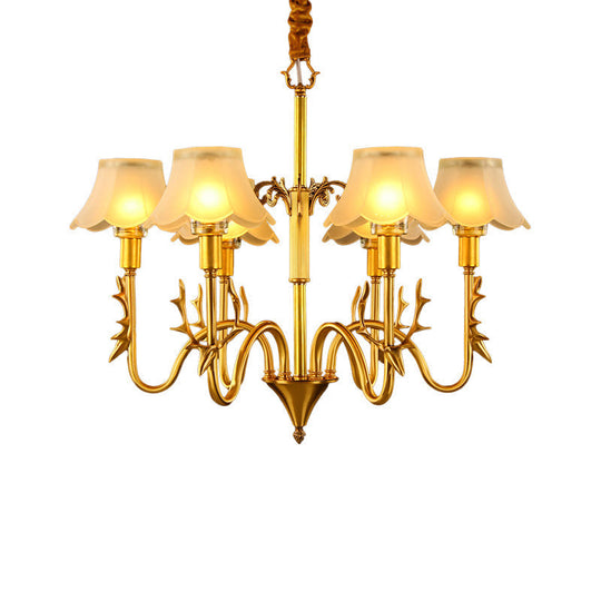 Colonial Scalloped Glass Chandelier With Gold Finish - 3/5/6 Lights