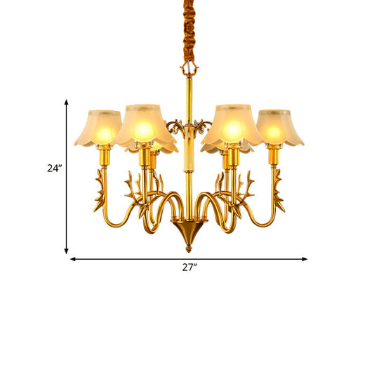 Colonial Scalloped Glass Chandelier With Gold Finish - 3/5/6 Lights