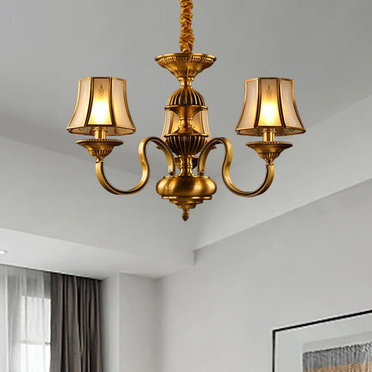 Flared Chandelier Lighting - 3/5/6 Lights Colonial Gold Finish Frosted Glass Hanging Ceiling Lamp 3