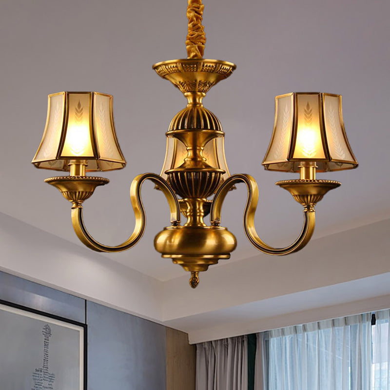 Flared Chandelier Lighting - 3/5/6 Lights Colonial Gold Finish Frosted Glass Hanging Ceiling Lamp