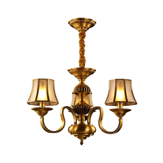 Flared Chandelier Lighting - 3/5/6 Lights Colonial Gold Finish Frosted Glass Hanging Ceiling Lamp