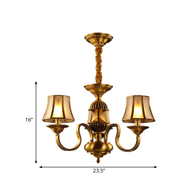 Flared Chandelier Lighting - 3/5/6 Lights Colonial Gold Finish Frosted Glass Hanging Ceiling Lamp