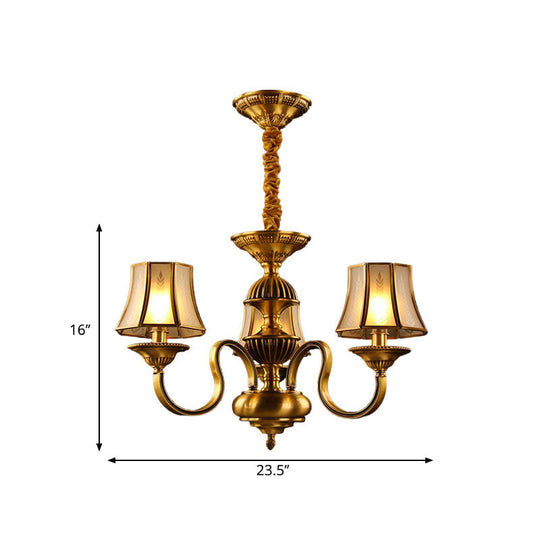 Flared Chandelier Lighting - 3/5/6 Lights Colonial Gold Finish Frosted Glass Hanging Ceiling Lamp