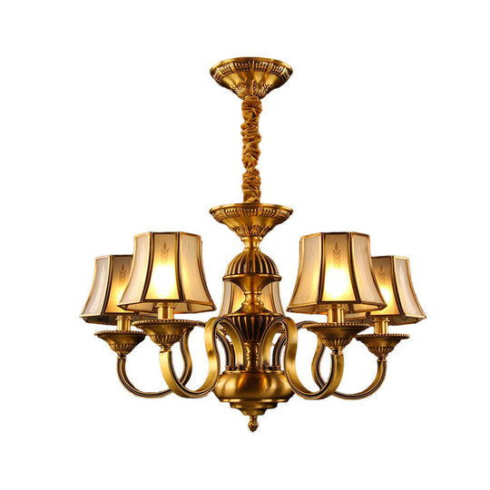 Flared Chandelier Lighting - 3/5/6 Lights Colonial Gold Finish Frosted Glass Hanging Ceiling Lamp