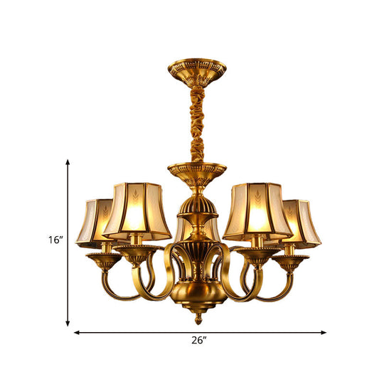 Flared Chandelier Lighting - 3/5/6 Lights Colonial Gold Finish Frosted Glass Hanging Ceiling Lamp