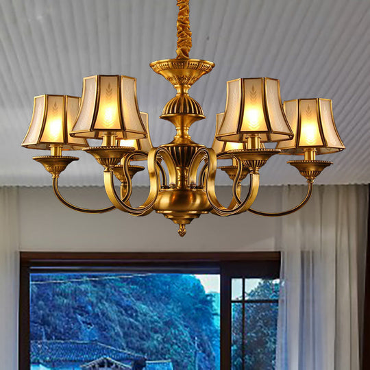 Flared Chandelier Lighting - 3/5/6 Lights Colonial Gold Finish Frosted Glass Hanging Ceiling Lamp 6