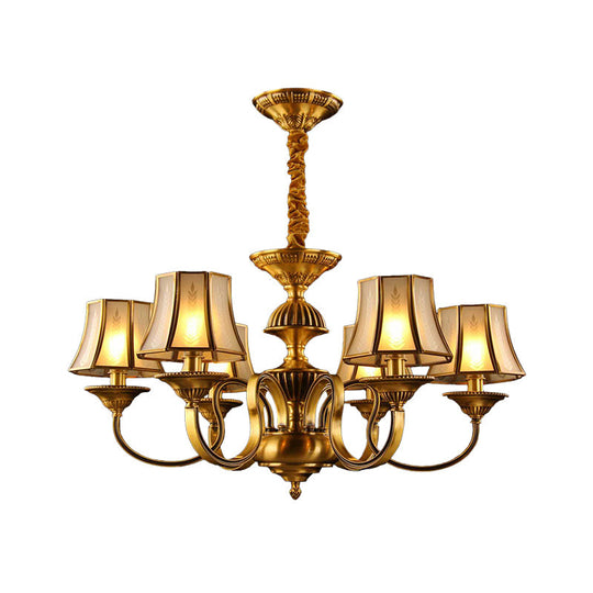 Flared Chandelier Lighting - 3/5/6 Lights Colonial Gold Finish Frosted Glass Hanging Ceiling Lamp