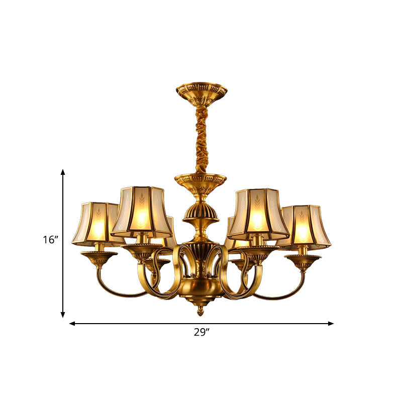 Flared Chandelier Lighting - 3/5/6 Lights Colonial Gold Finish Frosted Glass Hanging Ceiling Lamp