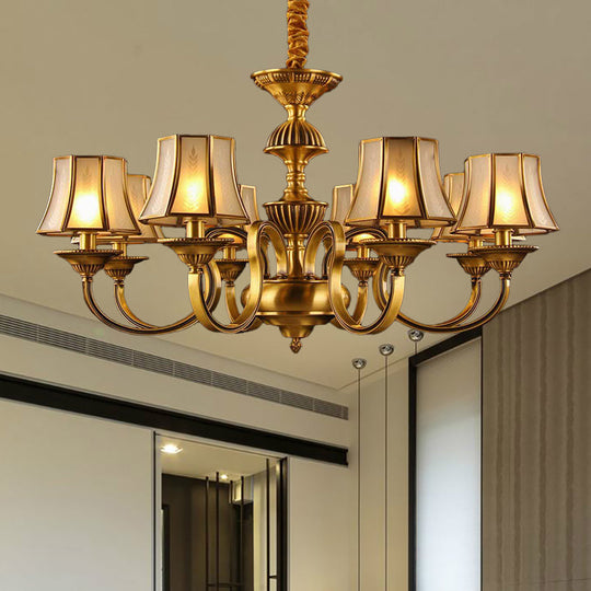 Flared Chandelier Lighting - 3/5/6 Lights Colonial Gold Finish Frosted Glass Hanging Ceiling Lamp 8