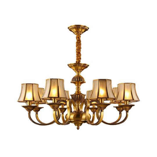 Flared Chandelier Lighting - 3/5/6 Lights Colonial Gold Finish Frosted Glass Hanging Ceiling Lamp