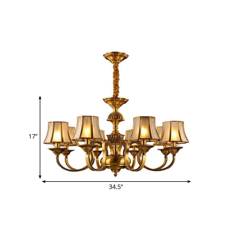 Flared Chandelier Lighting - 3/5/6 Lights Colonial Gold Finish Frosted Glass Hanging Ceiling Lamp