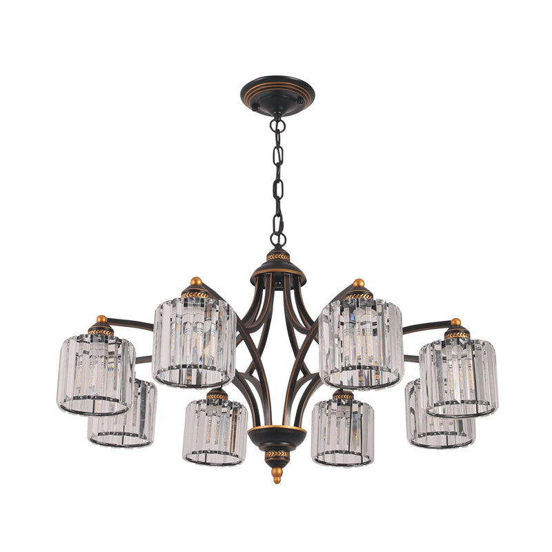 Modern Curved Arm Chandelier With Clear Tri-Sided Crystal Rods - 3/5/6 Heads Black Ceiling Fixture