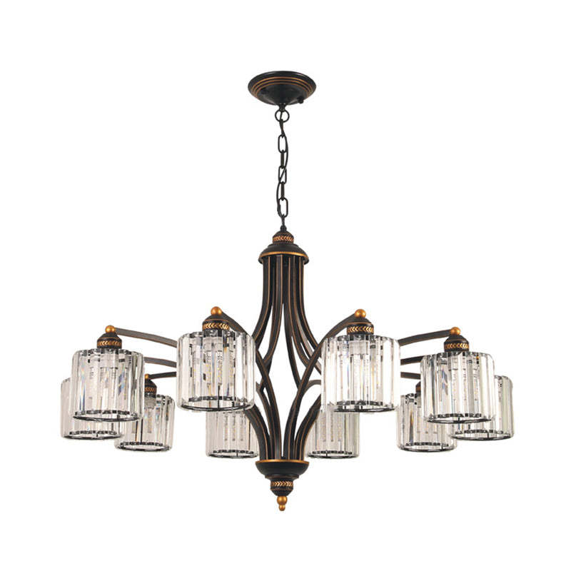 Modern Curved Arm Chandelier With Clear Tri-Sided Crystal Rods - 3/5/6 Heads Black Ceiling Fixture