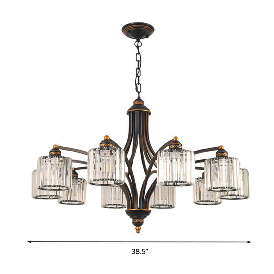 Modern Curved Arm Chandelier With Clear Tri-Sided Crystal Rods - 3/5/6 Heads Black Ceiling Fixture