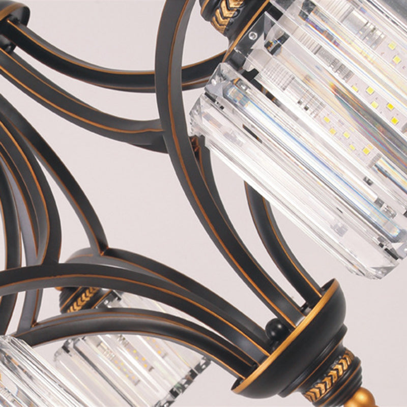 Modern Curved Arm Chandelier With Clear Tri-Sided Crystal Rods - 3/5/6 Heads Black Ceiling Fixture